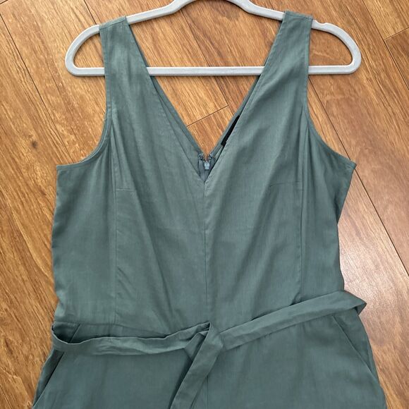 Universal Standard Jumpsuit Women 2XS 6-8 Green Linen V-Neck Belted Pockets Wide - Picture 3 of 16